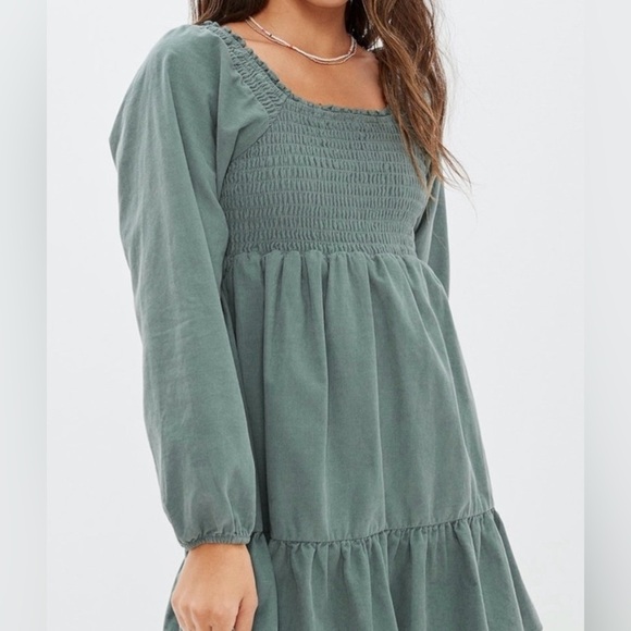 AE Long-Sleeve Smocked Corduroy Mini Dress - Picture 3 of 4